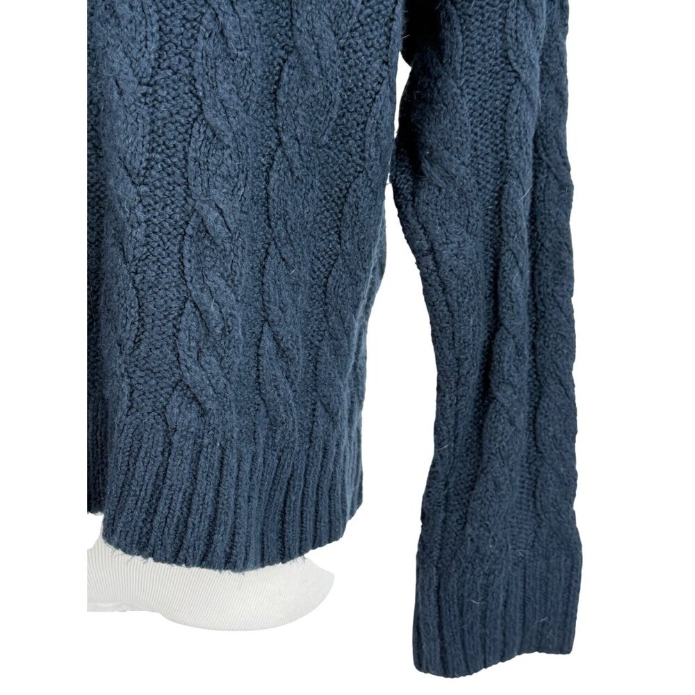 Vtg Y2K American Eagle Blue V-Neck Hooded Cable Knit Sweater | Coastal Grunge XS - Picture 3 of 13